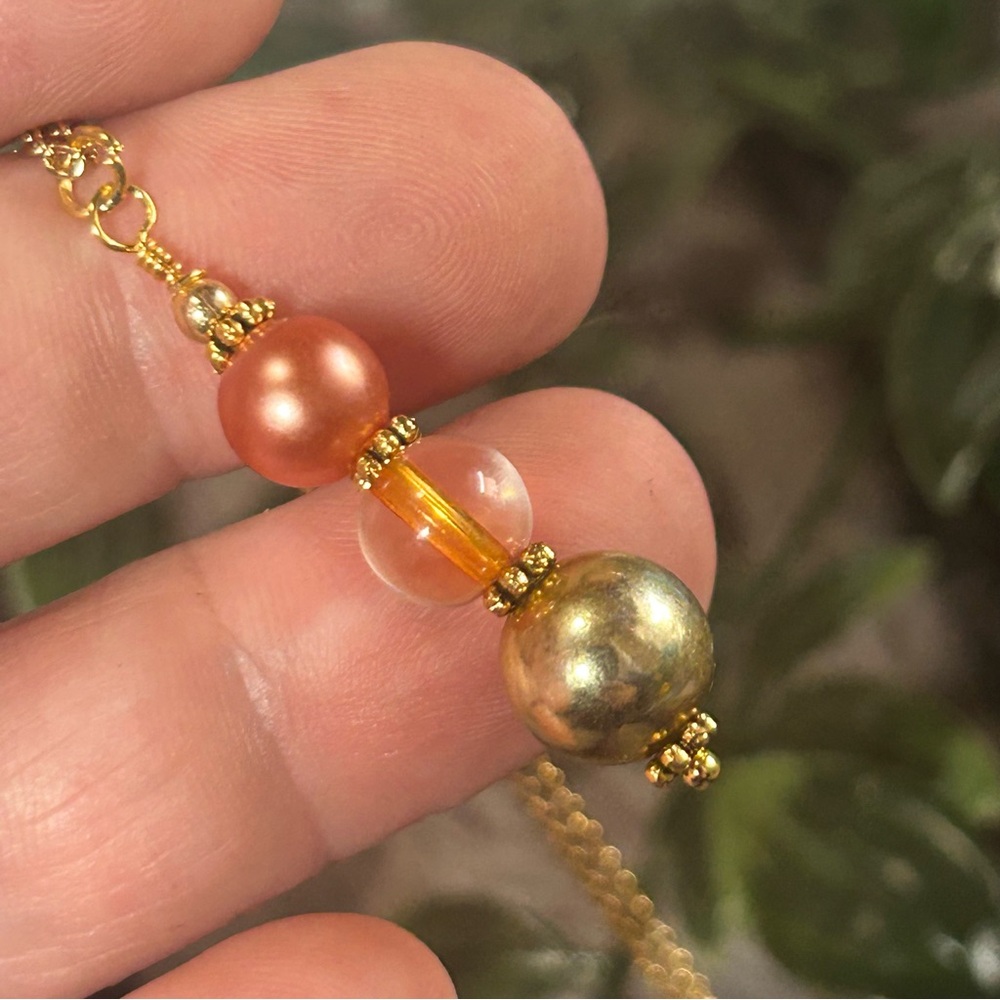 Handcrafted vintage bead drop pendant on chain necklace